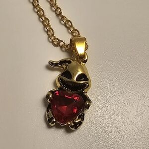 Gold Pendant Necklace with Red Heart